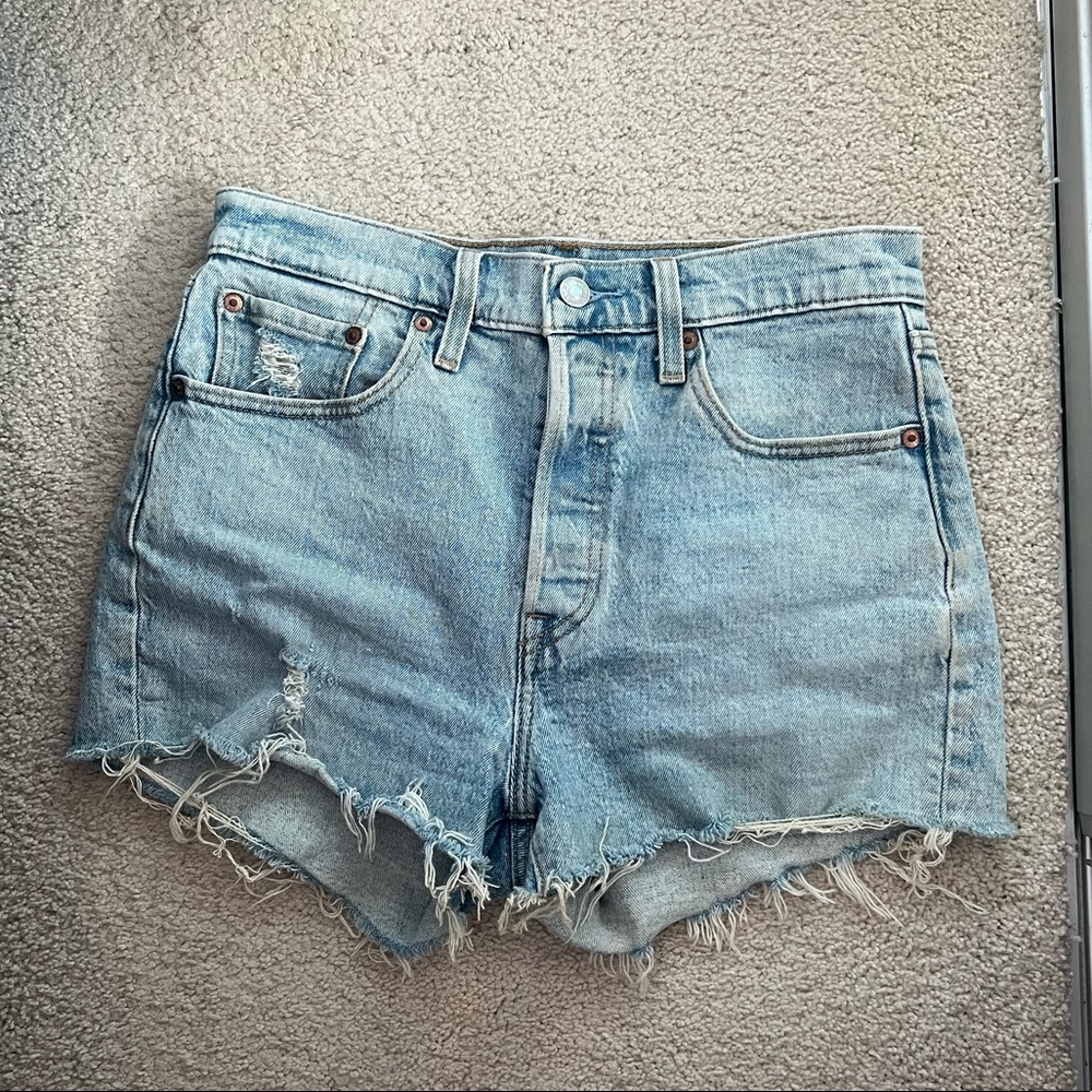 Levi’s 501 high waisted distressed ripped jean shorts